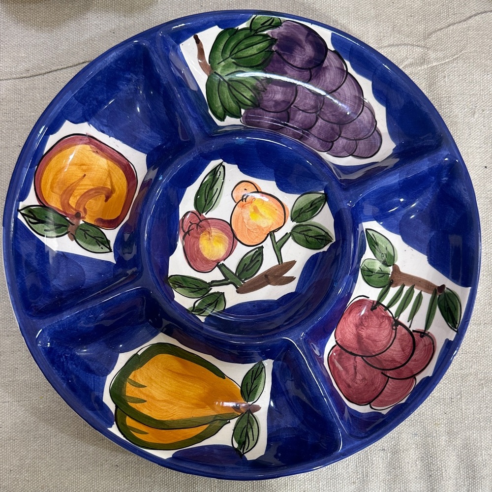 Vintage preowned ambr Hand-Painted Ceramic Fruit Divided Serving Platter relish